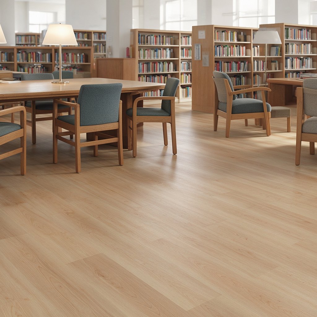 LVT click okul eğitim 5.0 mm akustik altlıklı akçaağaç dokulu zemin